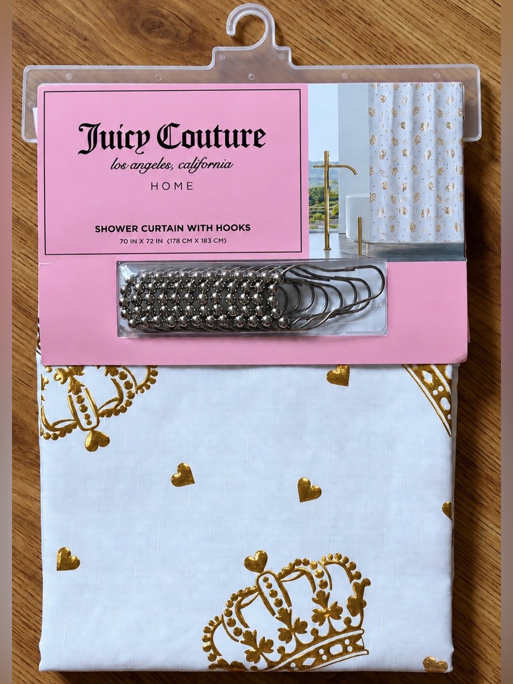 Juicy Couture Home Gold Crown Shower Curtain With Hooks